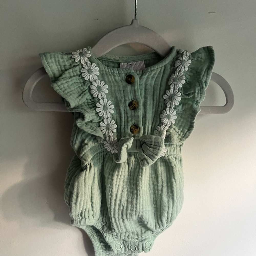 Princess Rose Green Baby Romper with Floral Details
